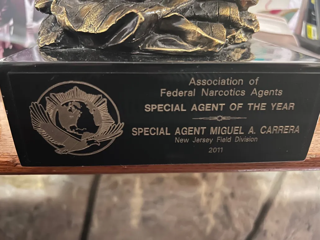Association of Federal Narcotics Agents Special Agent of the Year award plaque